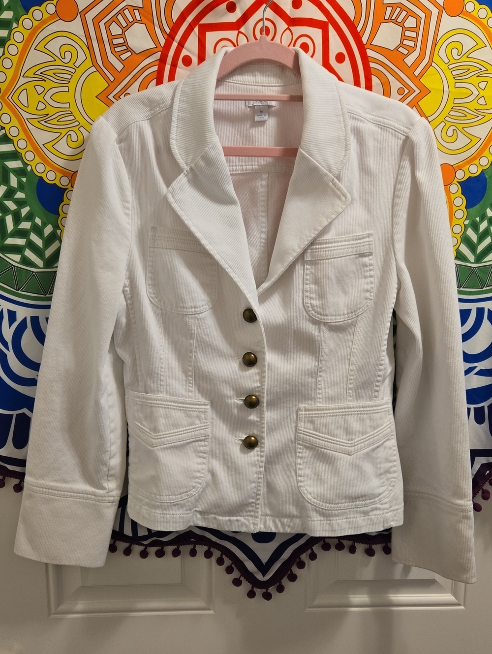 🧥 Apt. 9 White Cotton Summer Light Cordoroy Blazer w/Gold Buttons & 4 Pockets